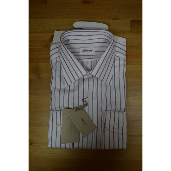 $749 Brioni Italy 16 / 41 Men Lavender White Long-Sleeve Button Top Dress Shirt - Picture 5 of 7